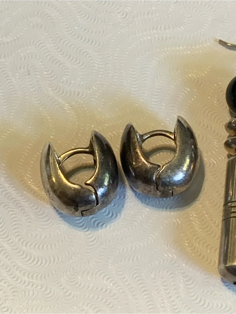 Sterling Silver Drop Earrings with Black Bead Accent & Huggie Set!